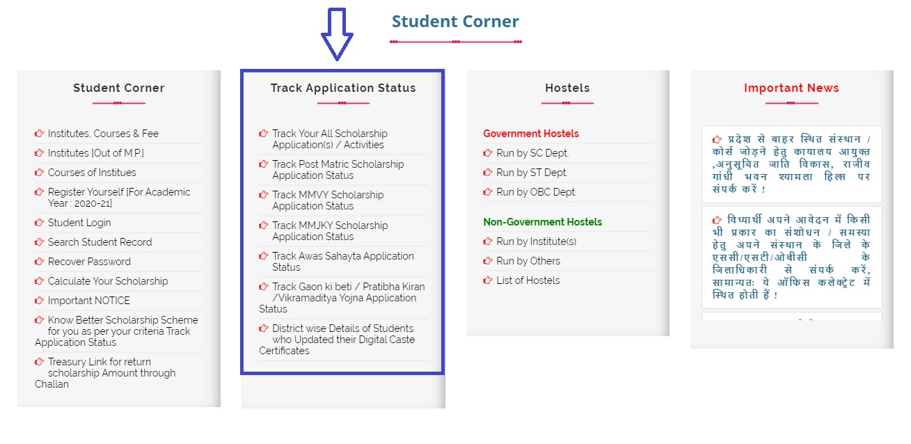 MP Scholarship Portal - Application Status