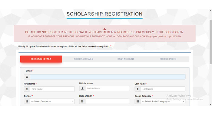 Sikkim Scholarships Registration Form