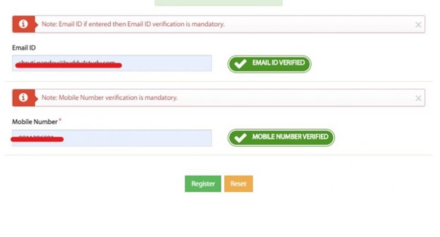 MahaDBT – Both email id and mobile number verification are mandatory