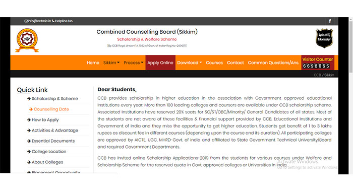 Sikkim Scholarships CCB Registration